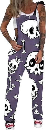 Women's Casual Skull Printed Overalls