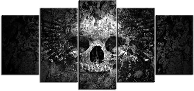 Nachic Wall 5 Piece Canvas Wall Art Black and White Skull
