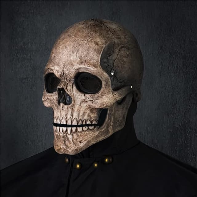 RRANYF Creepy Full Head Skull Mask with Movable Jaw Realistic Latex