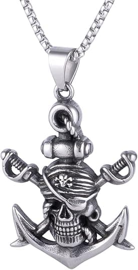Men's Gothic Punk Nautical Pirate Skull Anchor Pendant 316L Stainless