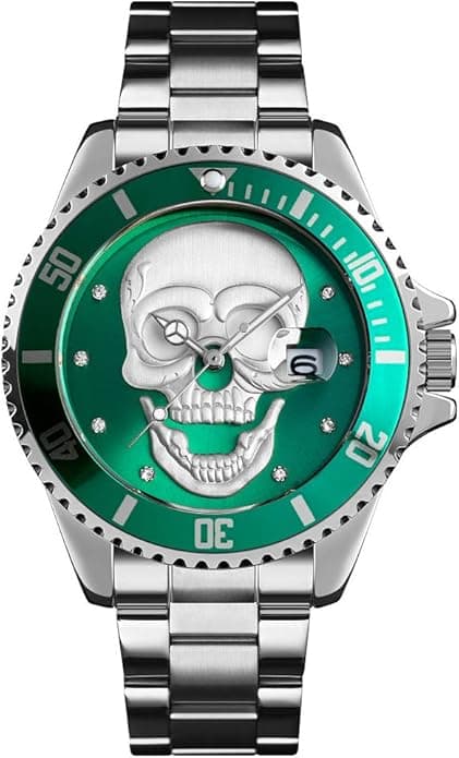 HUNRUY 3D Skull Watch 30M Waterproof Steel Quartz for Men