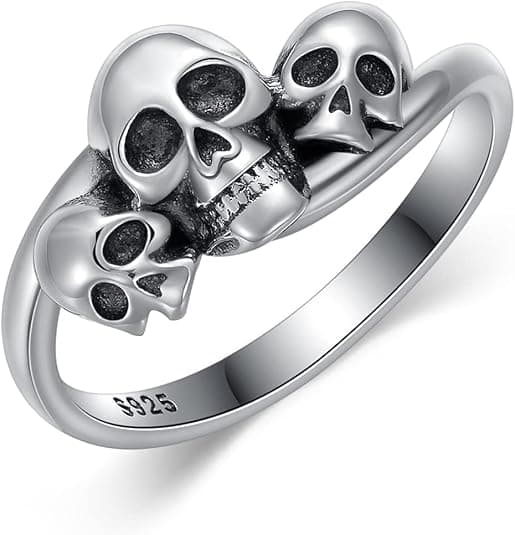 Plesitep Skull Ring Sterling Silver Skull Head for Women Men