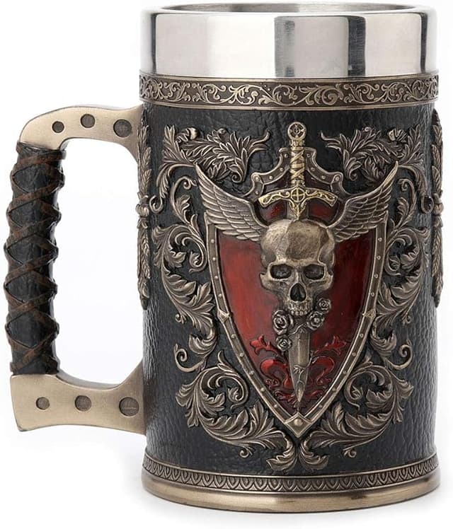 Veronese Design 6.25 Inch 0.5 L Winged Sword And Shield Skull Crest Beer Stein Stainless