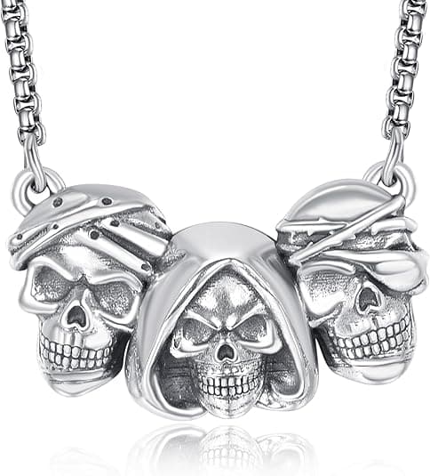 F4DEDAN Gothic Skull Necklace Sterling Silver Skeleton Biker Pendant