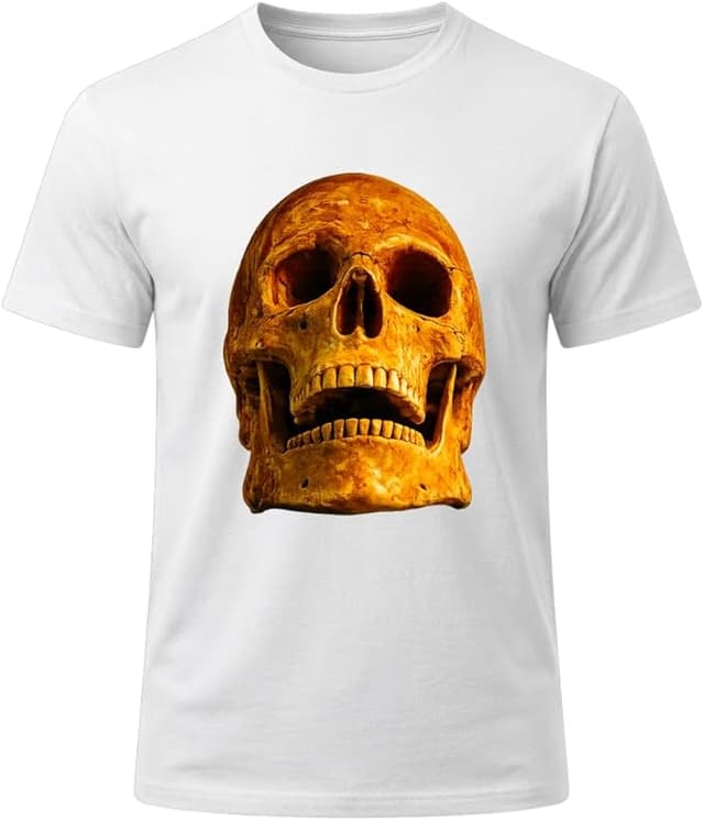 Realistic Skull Graphic T-Shirt Vintage Skeleton Print Gothic Crew Neck