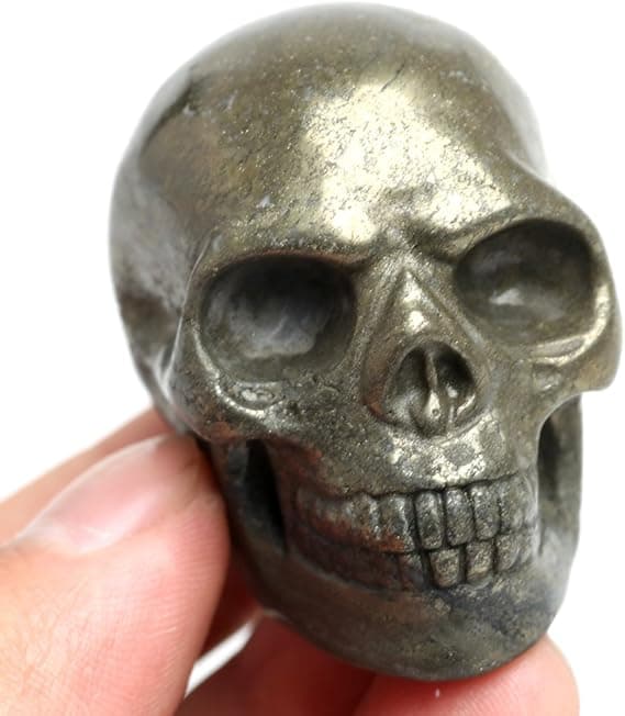 Healing Skull Quartz Crystal Figurine Natural Reiki Pyrite Stone 2 Inch